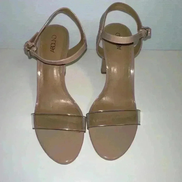 Nordstrom Abound nude patent block heel sandals with clear strap Shoe size 9 - Picture 3 of 16